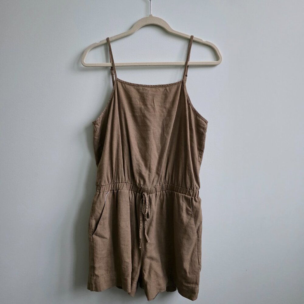 Ci Sono Strappy Linen Romper, Warm Brown, Size Medium